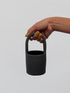 Black matte stoneware ceramic mug with tote bag handles.